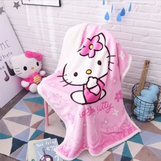 Chăn lông cừu trẻ em 2 lớp loại dày cho bé gái hình mèo kitt , chăn cho bé đi học đến trường - (Size 70 x 100 siêu ấm)