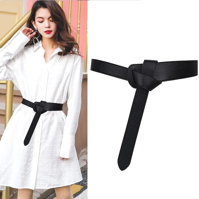 Thắt Lưng Da PU Màu Đỏ Bản Rộng Thiết Kế Thắt Nút Đơn Giản Thời Trang Cho Nữ