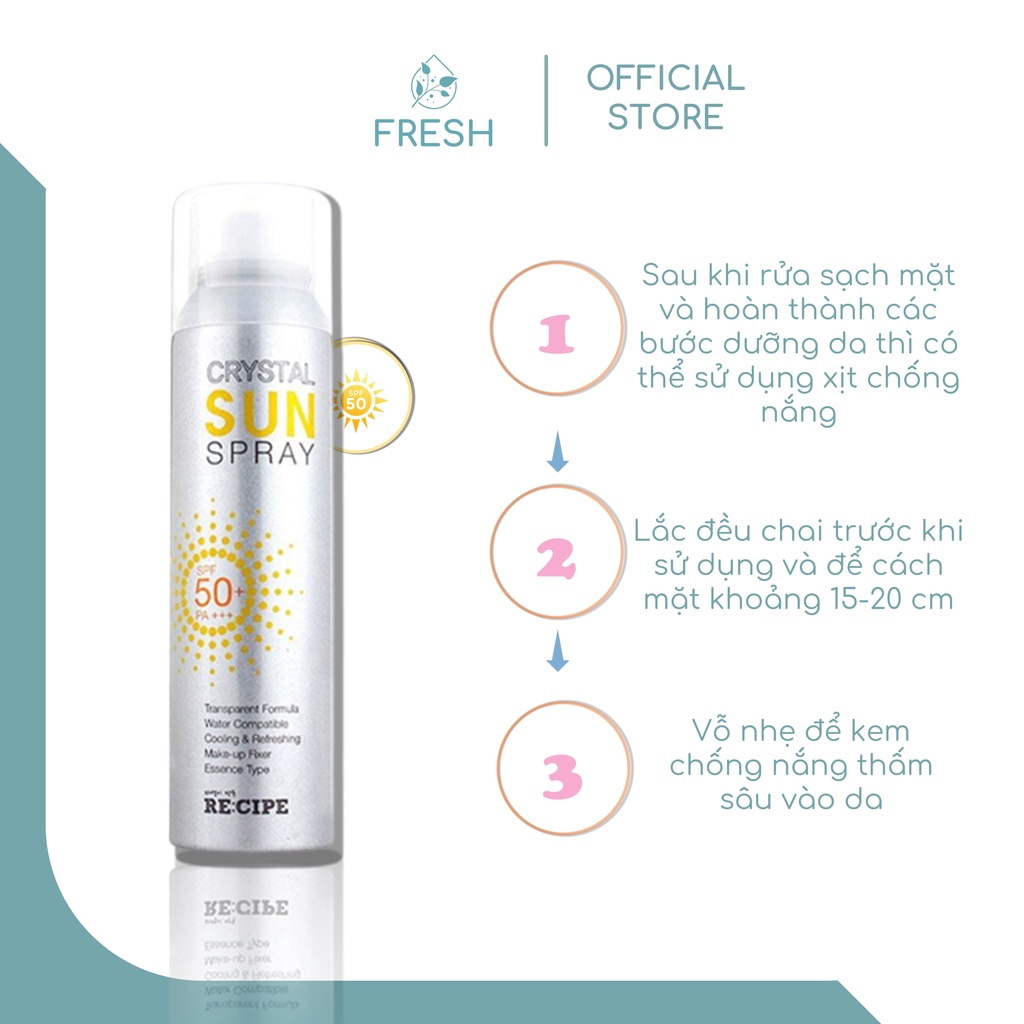 Kem Chống Nắng Dạng Xịt RECIPE Hàn Quốc Crystal Sun Spray SPF50+ PA+++ 150ml - FRESH OFFICIAL