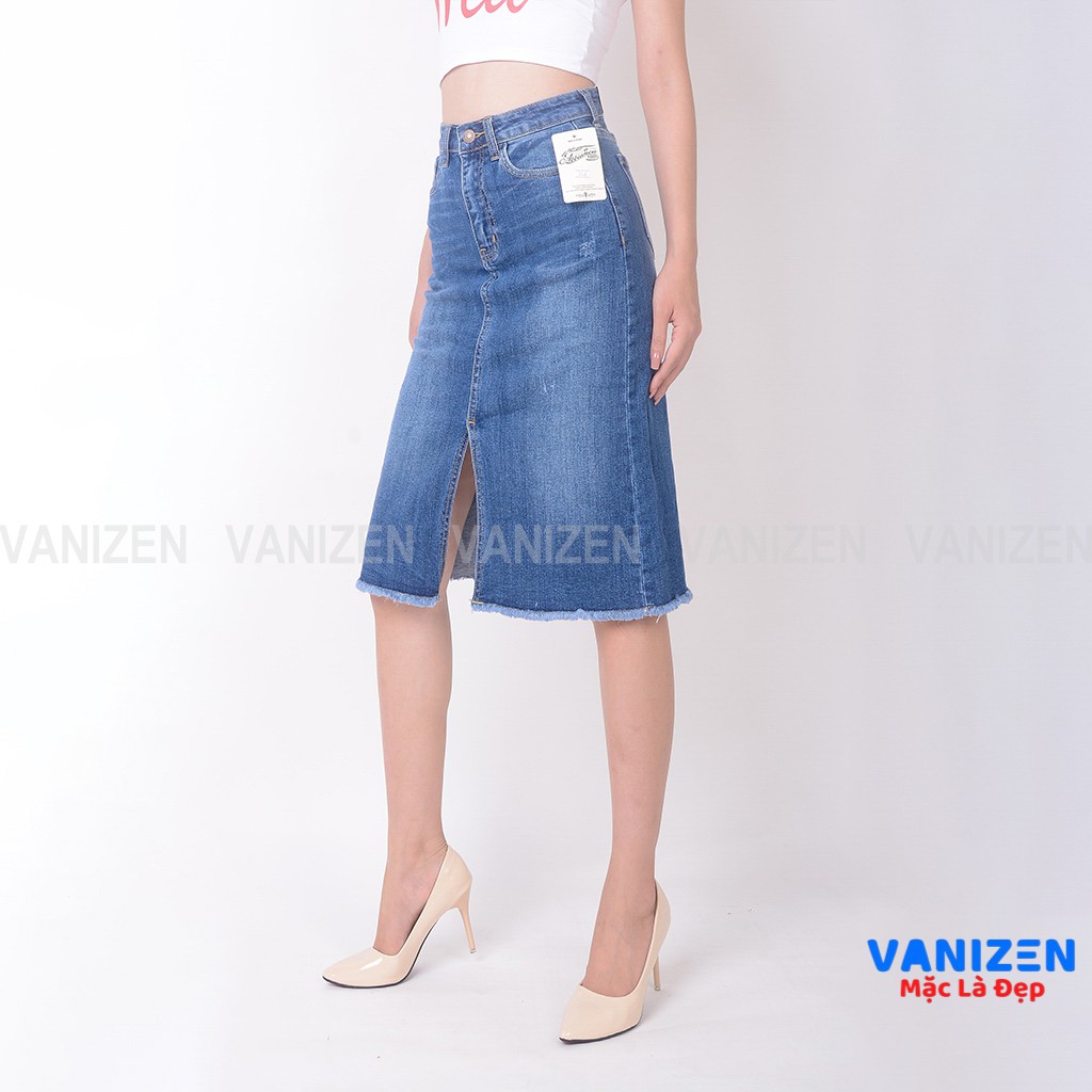 Chân váy jean nữ đẹp lưng cao dáng dài xước nhẹ hàng hiệu cao cấp mã 469 VANIZEN | BigBuy360 - bigbuy360.vn