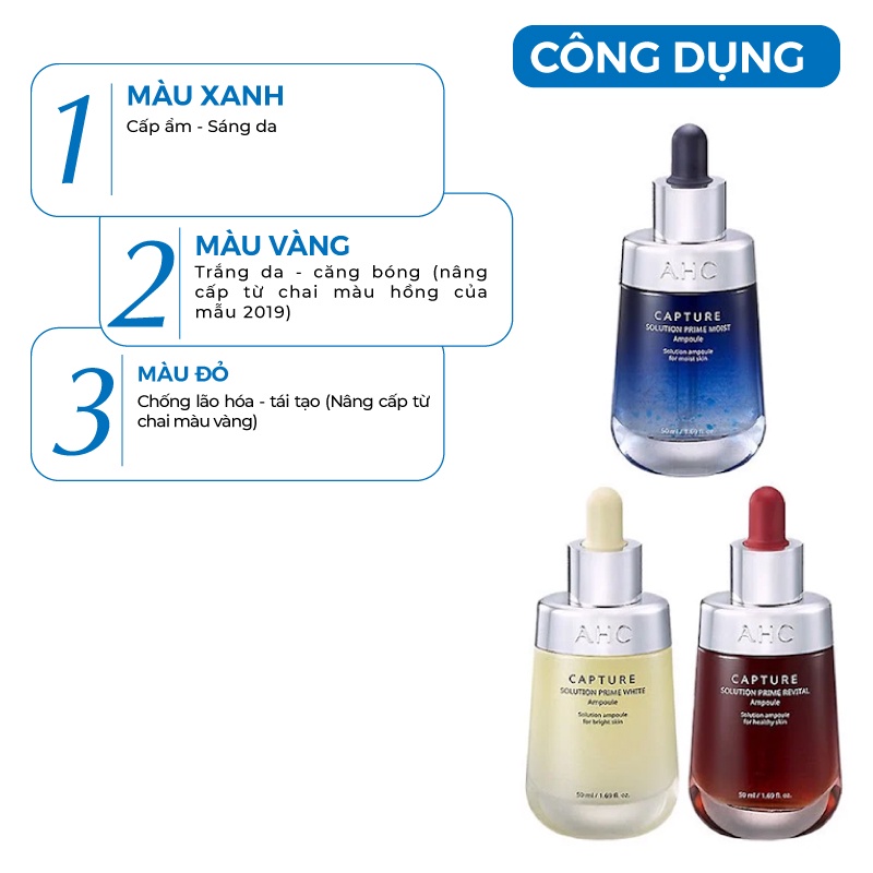 Serum dưỡng da - Tinh chất AHC Capture Solution PRIME Ampoule Vàng /  Xanh Dương / Đỏ Hàn Quốc 50ml