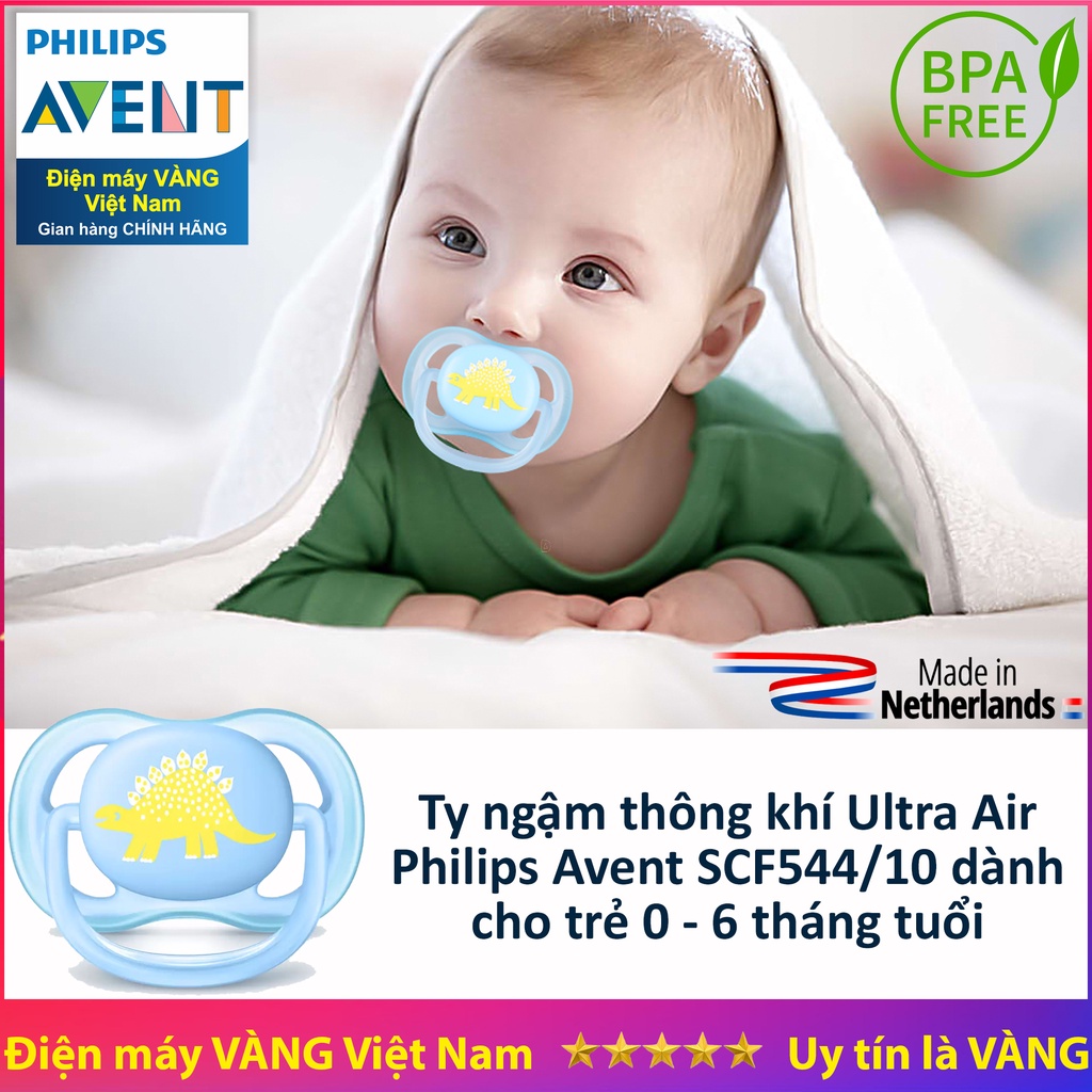 Núm ti giả thông khí ultra air Philips Avent SCF544/10 ti ngậm cho trẻ 0 đến 6 tháng tuổi