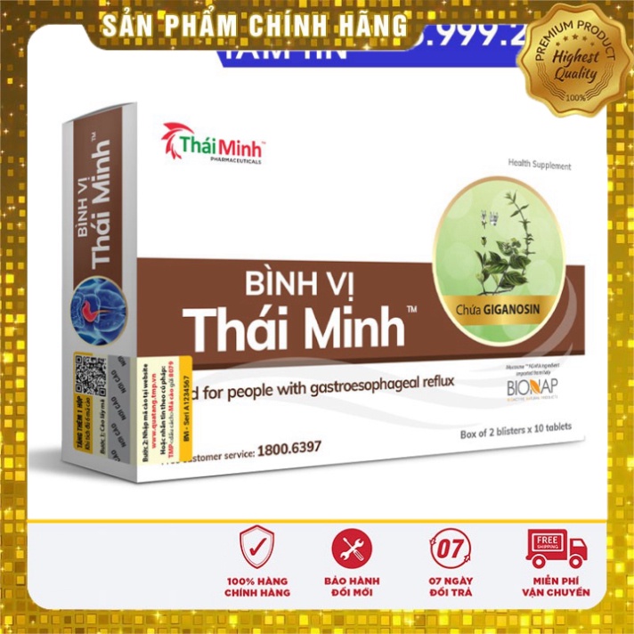 [CHÍNH HÃNG ] Bình Vị Thái Minh - Hộp 20 viên - Giảm Trào Ngược Dạ Dày,  Giảm Thiểu Các Biểu Hiện Của Viêm Loét Dạ Dày