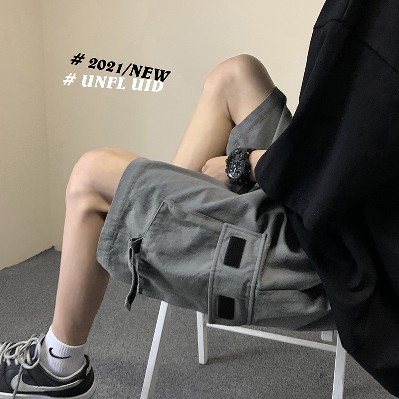Quần Short Thể Thao Dáng Rộng Màu Trơn Phối Túi Thời Trang Unisex