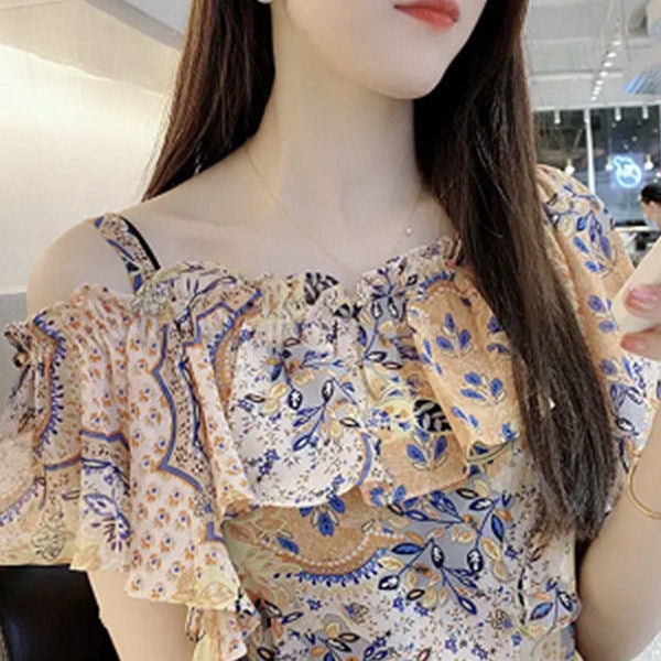 Áo Voan Hoa Hai Dây Trễ Vai Viền Bèo Thời Trang Mùa Hè Mới Dễ Phối Đồ Cho Nữ