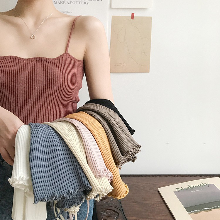 Áo Hai Dây Sợi Bún Dệt Kim Viền Cổ Gợn Sóng Dáng Ôm Mềm Mại - MSP T37 | BigBuy360 - bigbuy360.vn