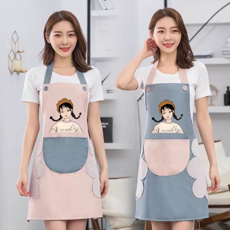 Tạp Dề Nấu Ăn Phong Cách Hàn Quốc Tạp Dề Chống Nước Cao Cấp Có Khăn Lâu 2 Bên Siêu Cute