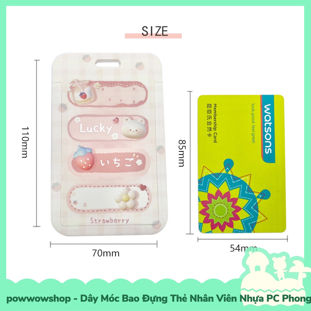 [Sẵn VN - Hỏa Tốc] Dây Móc Bao Đựng Thẻ Nhân Viên Nhựa PC Mẫu Gấu Dâu Kẹo Bông Gòn Bear Srawberry