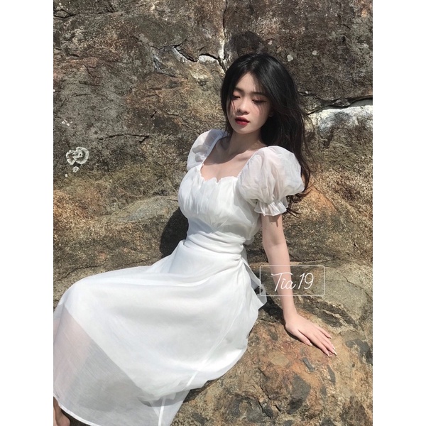 Váy babydoll voan dáng xoè cutout Tia19. Đầm ulzzang voan dự tiệc