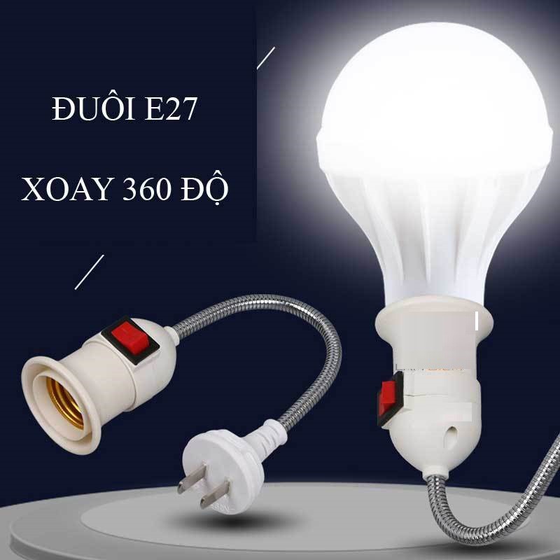 Đuôi đèn E27 dây lò xo có công tắc -VMH