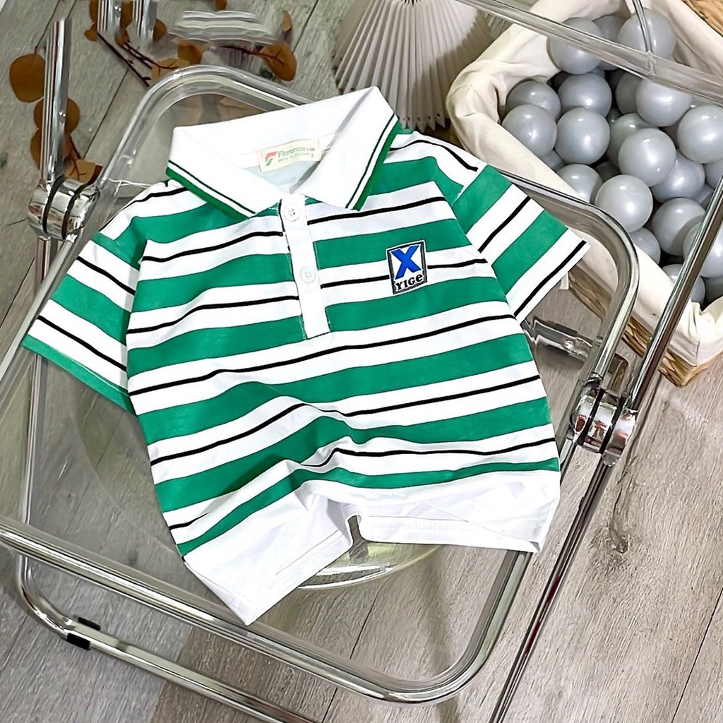 Áo thun cotton sọc cổ bẻ mát mẻ và lịch lãm cho bé trai ( 2 màu xanh và vàng)