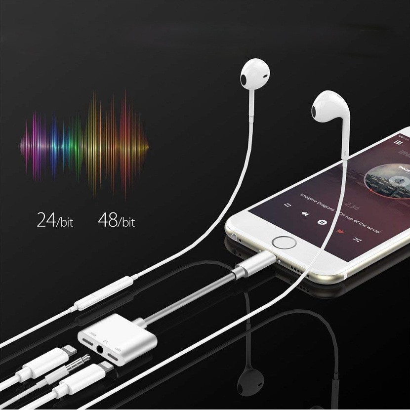 3 in 1 Charging Audio Adapter Splitter Lightning to 3.5mm Headphone Jack Aux iPhone Charging Cable Cáp Chia Cổng Sạc Và Tai Nghe 3 Trong 1 Cho Iphone