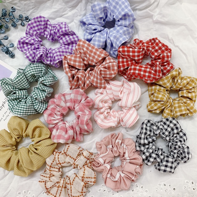 Com bo 3_Scrunchies chun cột tóc hoạ tiết kẻ caro