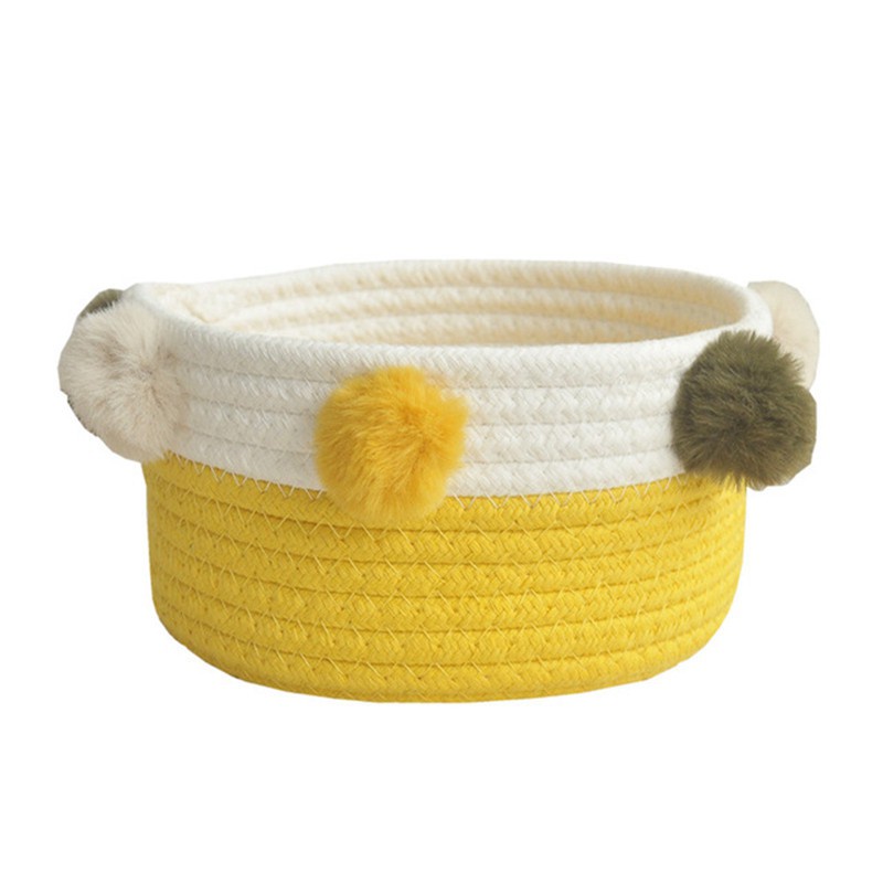 2x Cotton Woven Basket Clothing Magazine Desktop Storage Basket Remote Control Snack Storage Gray+White & Yellow+White