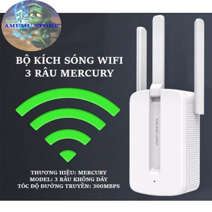 ( FREESHIP 99K ) Bộ kích sóng wifi 3 râu Mercury wireless 300Mbps cực mạnh