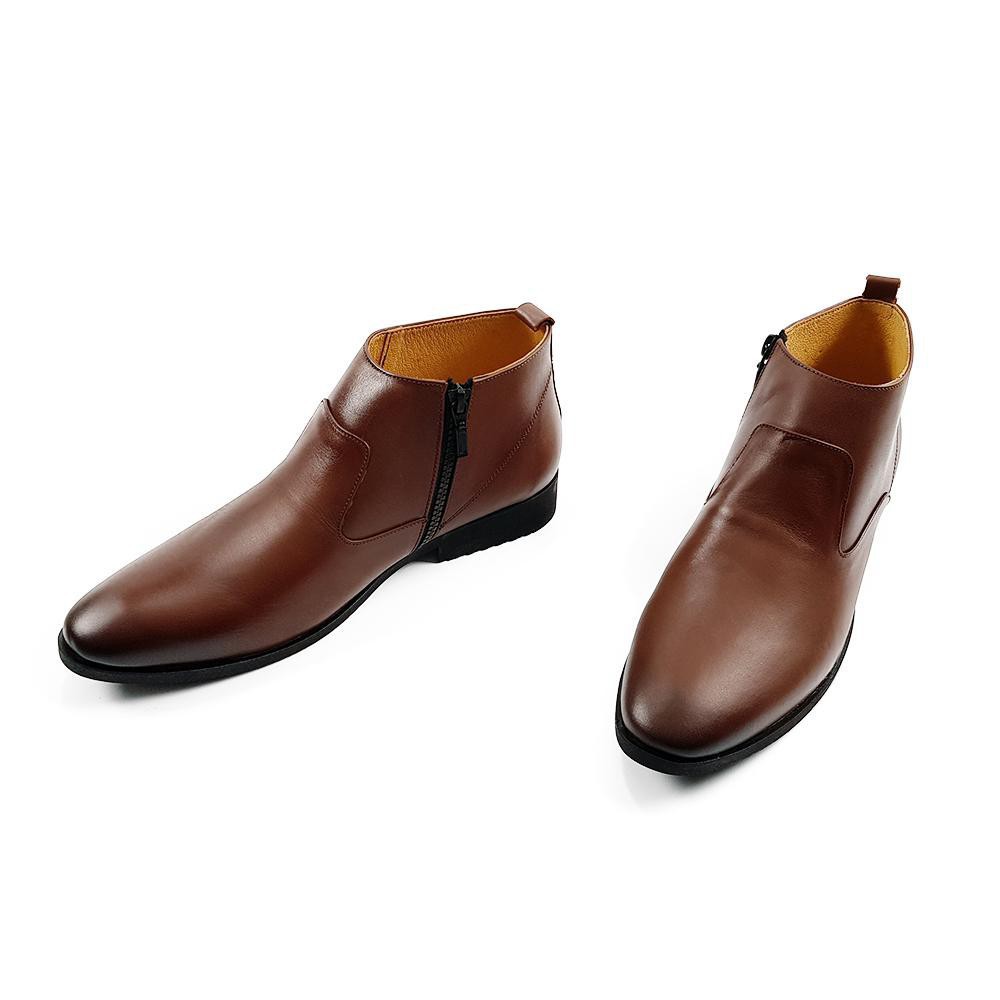 Boot nam cổ lửng da bò thật CL07 (Nâu)