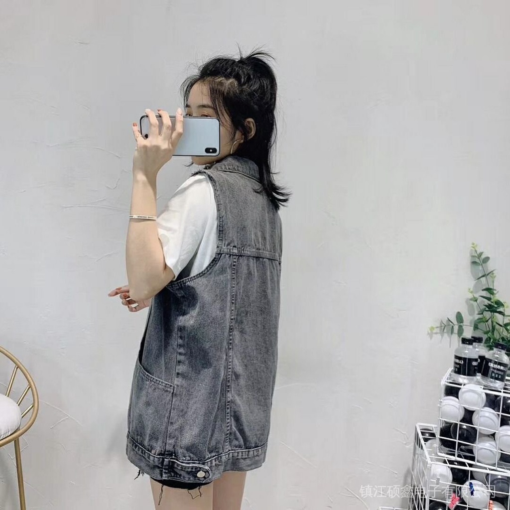 Áo Khoác Denim Không Tay Dáng Rộng Phong Cách Hàn Quốc Thời Trang Mới Cho Nữ
