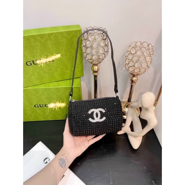 Túi Kẹp Nách Nữ Đính Đá Lấp Lánh, Túi Xách Nữ Đeo Chéo Bản 2 Dây