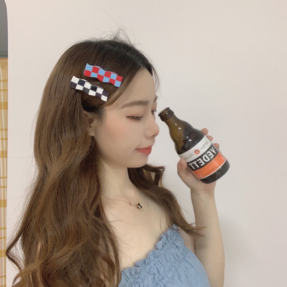 Kẹp tóc họa tiết caro trắng đen phong cách ngọt ngào sáng tạo cho nữ