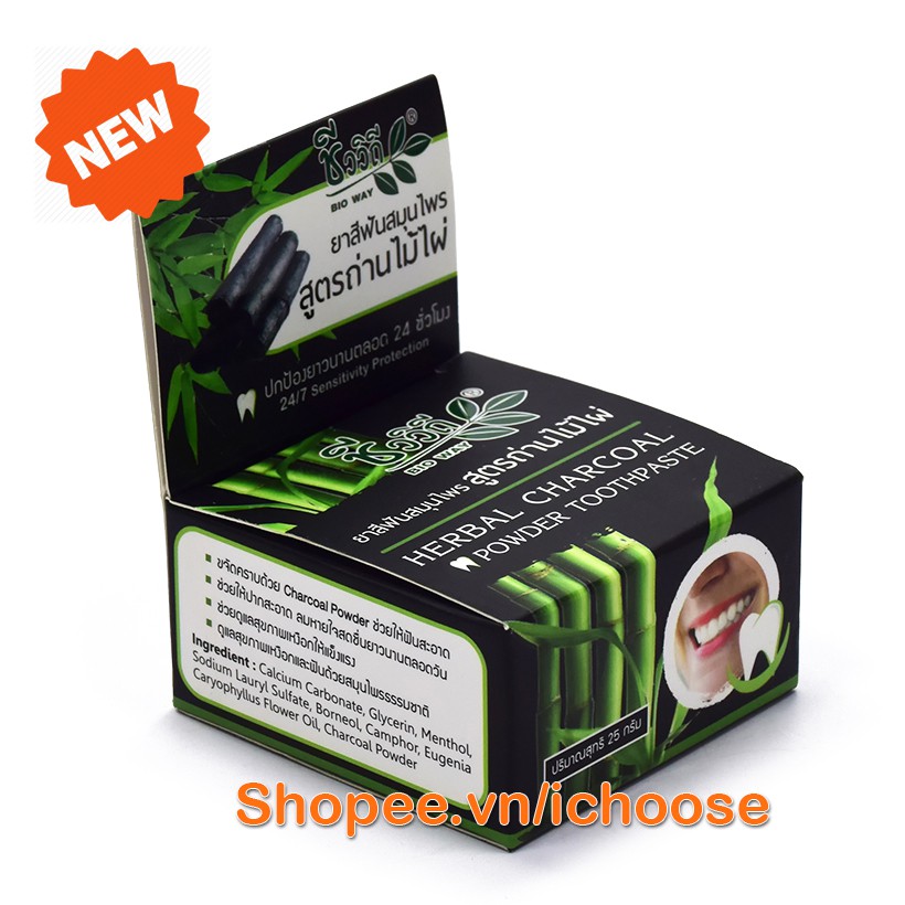 Kem đánh răng, kem trắng răng thảo mộc than tre Bio Way Herbal Charcoal 25gr - Hơi thở thơm mát- Ngăn ngừa mảng bám