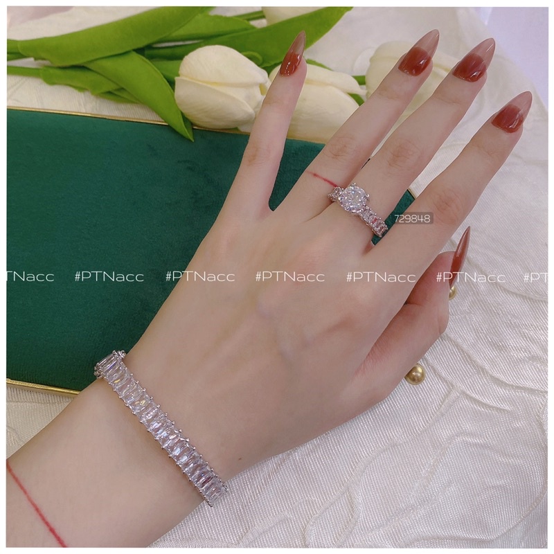 Vòng tay xi bạch kim đính full đá paguet vuông sáng lung linh .PTNACC.