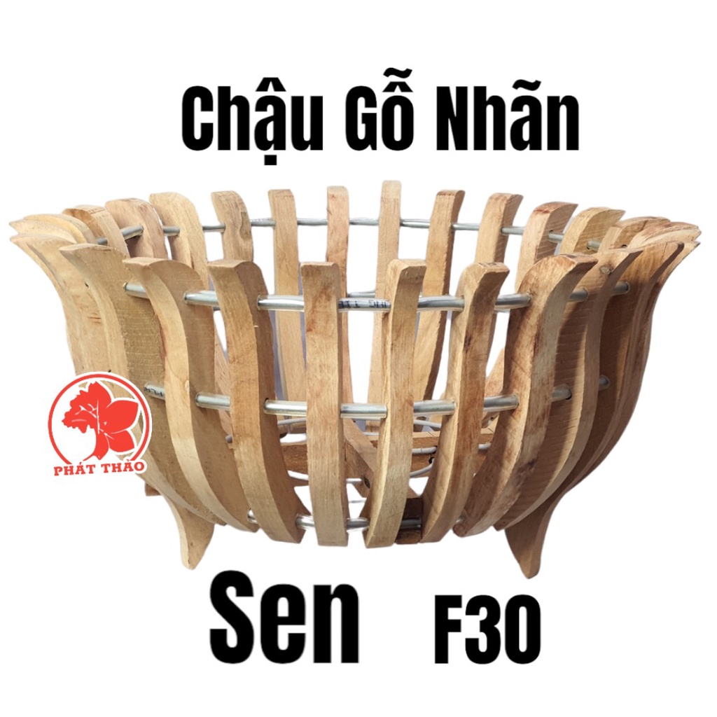 Chậu Gỗ Trồng Lan  30cm gỗ Nhãn TẶNG móc treo và lưới lót chậu