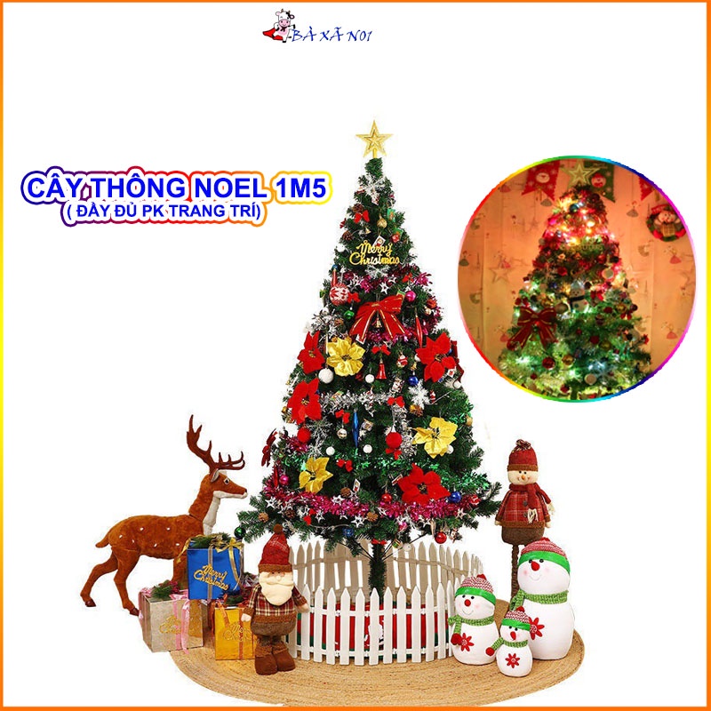 Cây thông noel cao 1m5 tặng kèm bộ phụ kiện trang trí và đèn nháy siêu đẹp