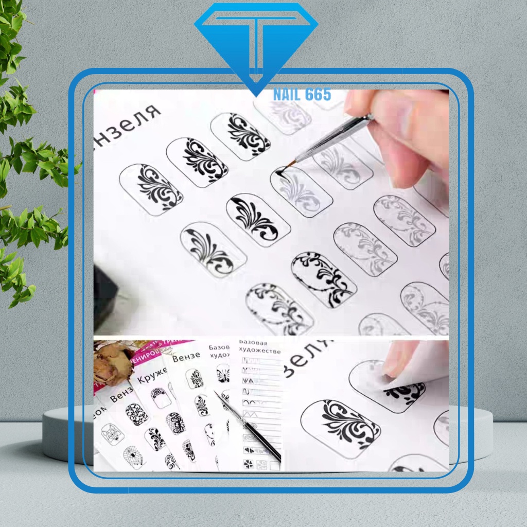 Sổ sách tập vẽ tranh trí nail , Quyển mẫu sách tập vẽ hoa cọ nét râu , mảnh nail