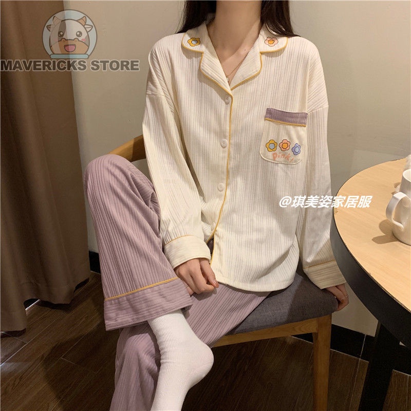 Bộ đồ ngủ in hoa dễ thương phong cách Hàn Quốc cho nữ