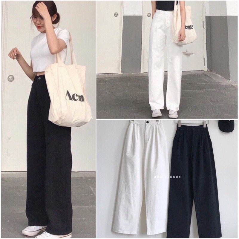 Quần Kaki Ống Rộng Lưng Cao Phong Cách Ulzzang Hàn Quốc