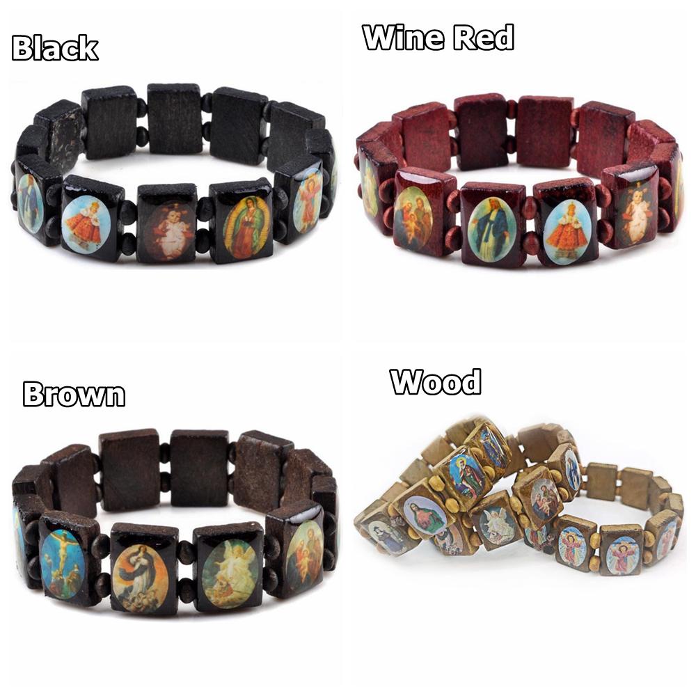 MAXG Vòng Tay Gỗ Màu Nâu / Đen Hình Chúa Jesus