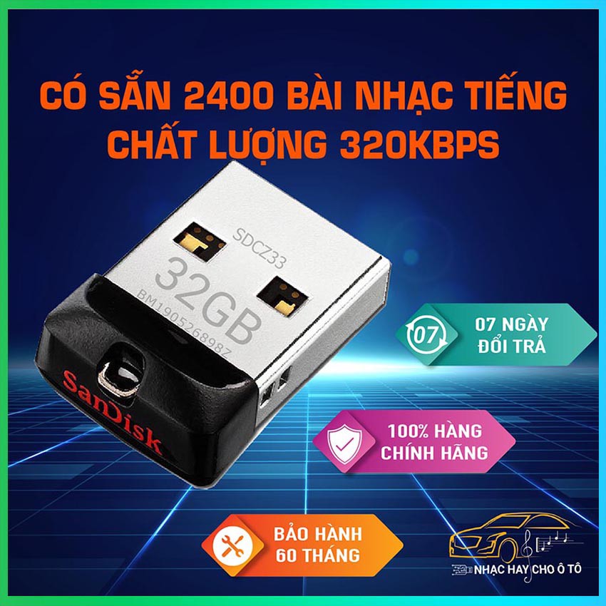 Usb ô tô💖SALE SỐC💖Usb cho ô tô 32GB T, sẵn 2000 file, siêu nhỏ tiện lợi