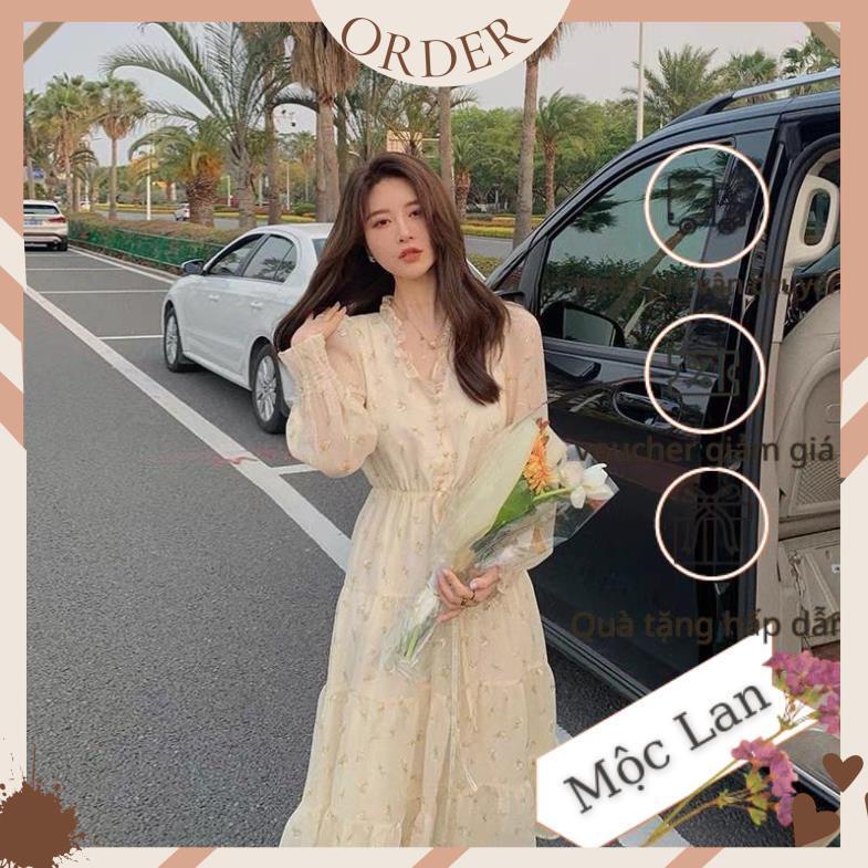 (MộcLan ORDER) Váy kiểu tiểu thư cúc ngọc bánh bèo dáng dài voan hoa nhí /Đầm xoè ulzzang Hàn Quốc dự tiệc du