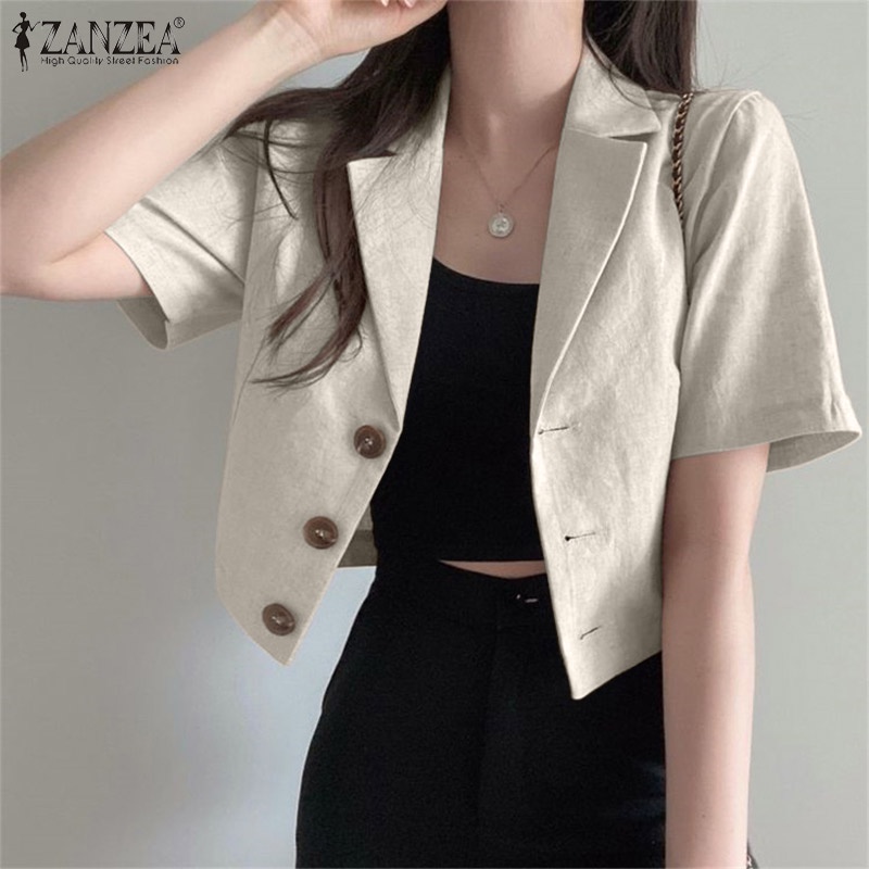 Áo khoác blazer Zanzea ngắn tay không túi phong cách Hàn Quốc thời trang dành cho nữ | BigBuy360 - bigbuy360.vn