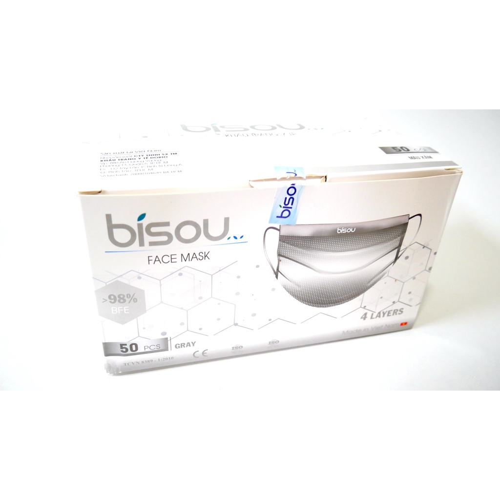 Khẩu trang Bisou Y tế 4 lớp kháng khuẩn hộp 50c [ĐỦ 6 MÀU]
