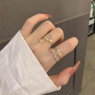 Nhẫn Hai Lớp Đính Đá Hình Bướm Phong Cách Hàn Quốc Sang Trọng Dành Cho Nữ