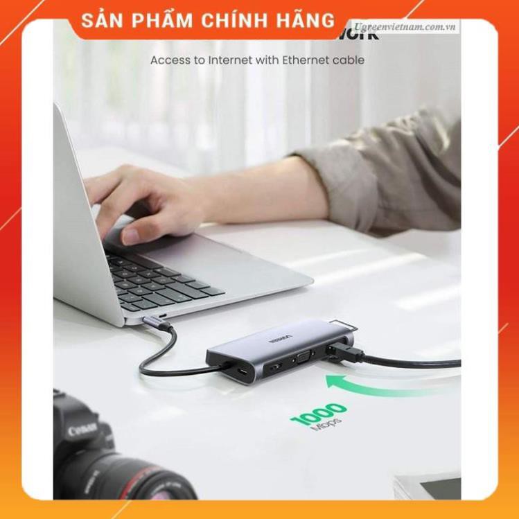 [CHÍNH HÃNG] Hub USB Type C tích hợp HDMI, VGA, 3.5mm, LAN, USB, Đọc Thẻ, Sạc USB C PD Ugreen 80133 bảo hành 18 tháng