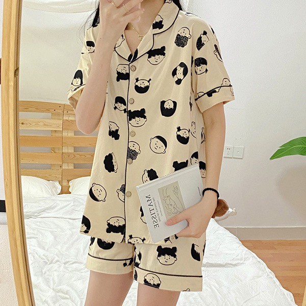 Bộ ngủ pijama mặt bé trai bé gái cute vải cotton