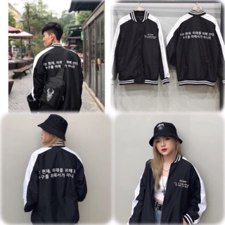 Áo khoác dù nam nữ bomber in chữ hàn