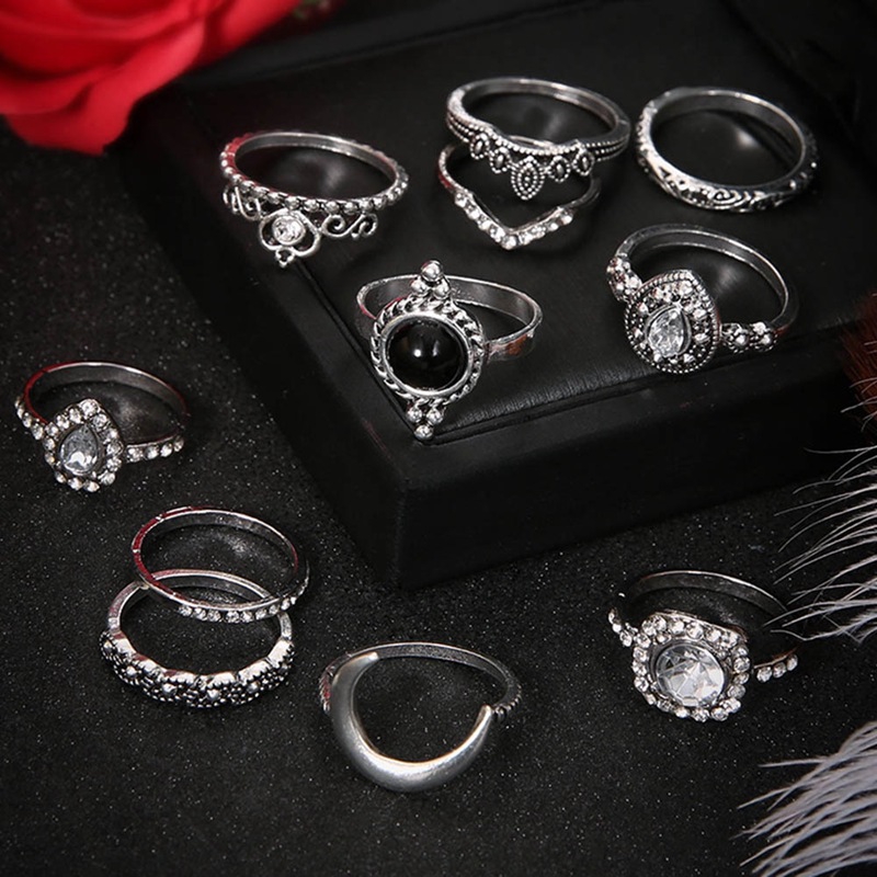 Set 10 Nhẫn Đính Pha Lê Thiết Kế Đa Dạng Cổ Điển Phong Cách Bohemia