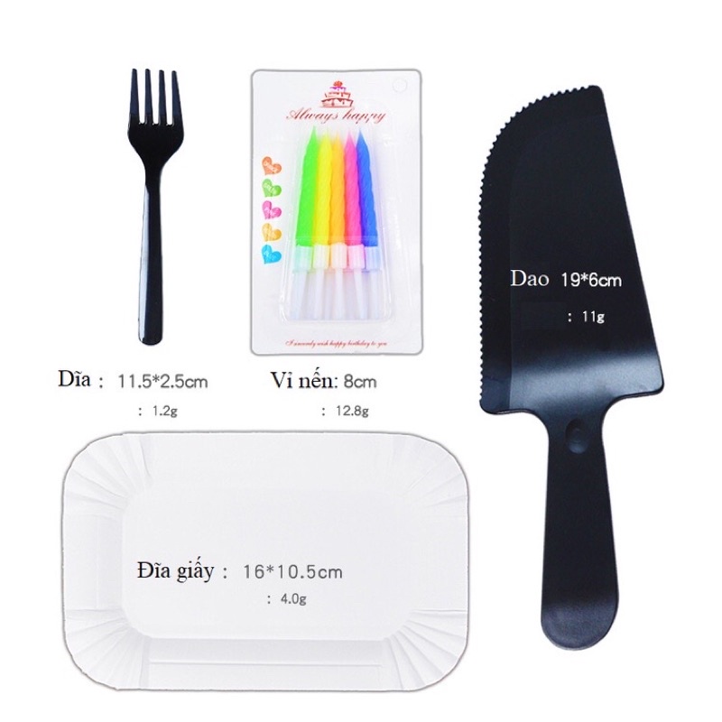 Bộ set 10c đĩa, dĩa, dao, nến ăn bánh kem sinh nhật màu pastel an toàn