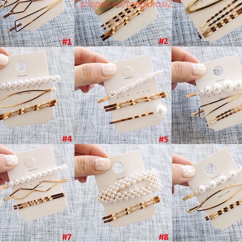 Set kẹp / Cặp / Cài tóc Hàn Quốc đính ngọc t.r.a.i nhân tạo xinh xắn cho nữ