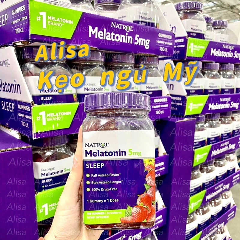Kẹo ngủ Natrol Melatonin Gummies, hỗ trợ giấc ngủ hộp 180v- ALISA
