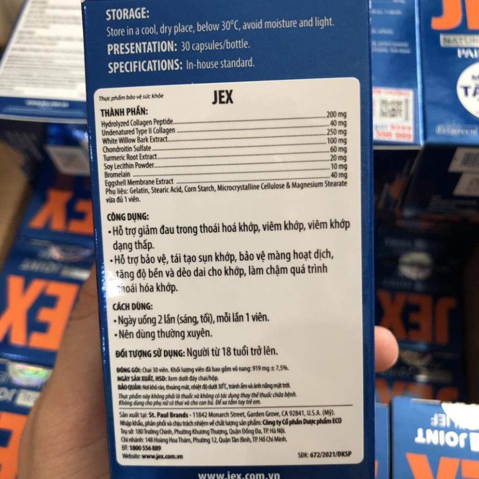 Jex Max Siêu giảm đau xương khớp, tái tạo sụn khớp và xương dưới sụn - Lọ 30 viên