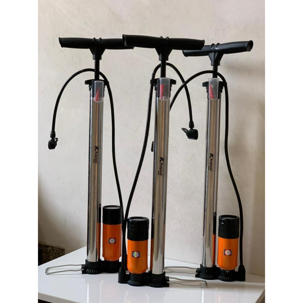 Bơm tay xe đạp, xe máy, ô tô Kapusi có đồng hồ bơm nhanh,nhẹ tay, thân thép không gỉ 160PSI