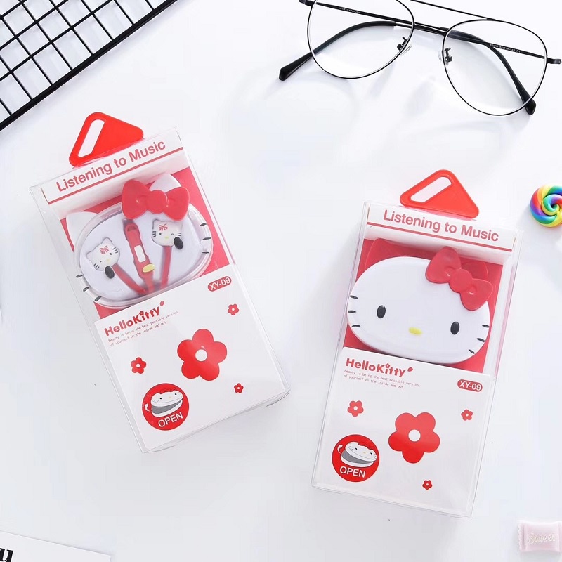 Tai Nghe Nhét Tai Có Dây Hình Hoạt Hình Disney Hello Kitty Dễ Thương Kèm Hộp Đựng