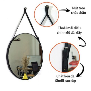 Gương Tròn, Gương Treo Tường Dây Da Simili Cao Cấp - Đường Kính 50cm (KÈM VÍT TREO)