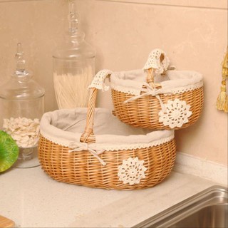 Giỏ mây đan phối vải xinh