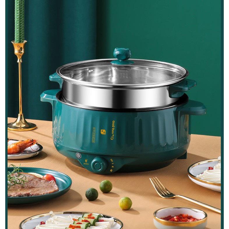 Nồi Lẩu Mini 3 NẤC NHIỆT 28cm Công Suất 1000W Kèm Giá Hấp Inox, Nồi Lẩu Gia Đình Chống Dính Vân Đá Có Thể Chiên,Xào,Hầm