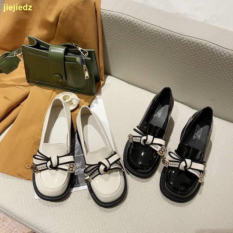 Giày cao gót da mũi tròn phong cách Anh Quốc thời trang xuân thu cho nữ s 2021